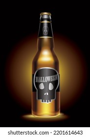 A bottle of beer on a dark background. For Halloween festival concept. vector, illustrator.