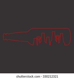 Bottle of beer. Outline black simple vector pictogram