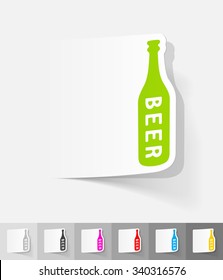 bottle of beer paper sticker with shadow. Vector illustration