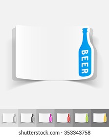 bottle of beer paper sticker with shadow. Vector illustration