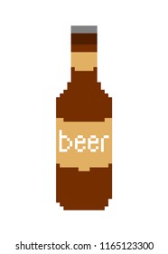 Bottle beer pixel art. 8 bit Vector illustration