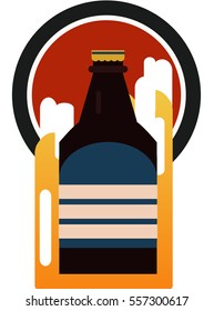 Bottle beer retro poster. Stock vector. Isolated with abstract texture elements. Composition of complex geometric shapes with beer. Style of modern art and gradient bottle beer.