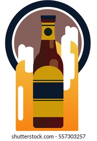 Bottle beer retro poster. Stock vector. Isolated with abstract texture elements. Composition of complex geometric shapes with beer. Style of modern art and gradient bottle beer.