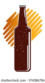 Bottle beer retro poster. Stock vector. Isolated  with abstract texture elements. Composition of complex geometric shapes with beer. Style of modern art and graffiti bottle beer.