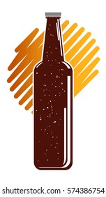 Bottle beer retro poster. Stock vector. Isolated  with abstract texture elements. Composition of complex geometric shapes with beer. Style of modern art and graffiti bottle beer.