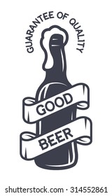 A bottle of beer and a ribbon for text.