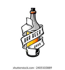 A bottle of beer and ribbon vector