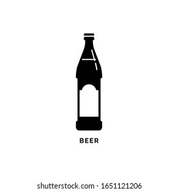 Bottle beer silhouette. Shape alcohol drink drawing. Black white. Decoration element. Bar menu design. Symbol, logo. Isolated illustration white background. Drink element.
