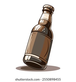 A bottle of beer, stylized as a cartoon. Vector illustration in a flat style. A template for the design of games, icons, logos, clothes and souvenirs. 