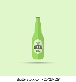 bottle of beer vector colored flat icon on green background