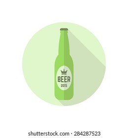 bottle of beer vector colored round flat icon with long shadow