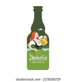 A bottle of beer. Vector colorful illustration. Beer festival, Oktoberfest.