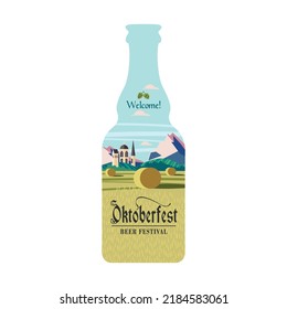 A bottle of beer. Vector colorful illustration. Beer festival, Oktoberfest.