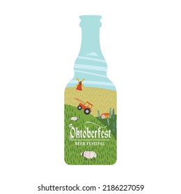 A bottle of beer. Vector colorful illustration. Beer festival, Oktoberfest.