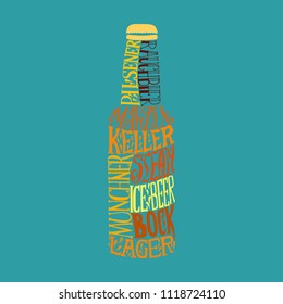 Bottle of beer. Vector iliustration bottle of beer wiht variety of grades of beer. Hand drawing for bar, pub, beer restaurant. Poster for oktoberfest