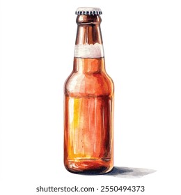 a bottle of Beer watercolor clipart illustration