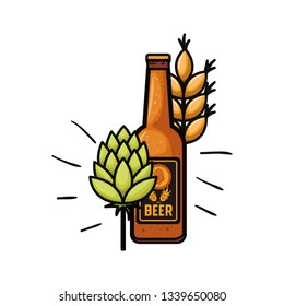 bottle of beer and wheat isolated icon