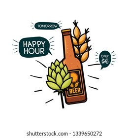 bottle of beer and wheat isolated icon