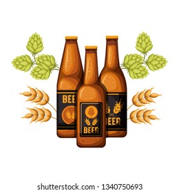 bottle of beer and wheat isolated icon