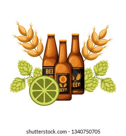 bottle of beer and wheat isolated icon