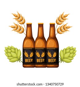 bottle of beer and wheat isolated icon