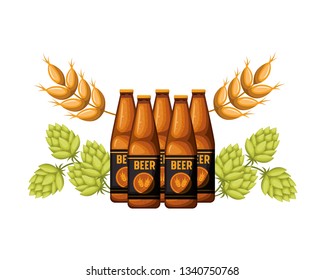 bottle of beer and wheat isolated icon