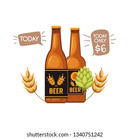 bottle of beer and wheat isolated icon