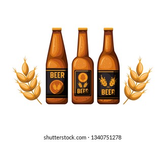 bottle of beer and wheat isolated icon