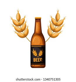 bottle of beer and wheat isolated icon
