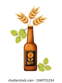 bottle of beer and wheat isolated icon