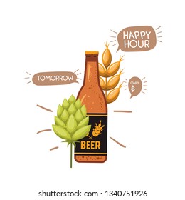 bottle of beer and wheat isolated icon