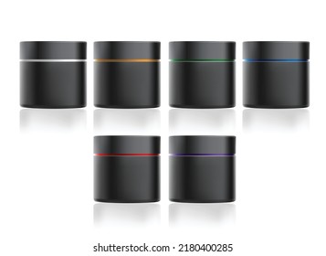Bottle with black cap with colorful metal border