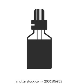 Bottle with black cap and soft rubber dropper. Vector glass bottle for concept of herbal alternative medicine, cbd oil, pharmaceutical or parfums industry. Easy to change fluid color