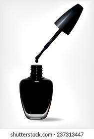 Bottle of black nail polish and drop. Vector illustration 