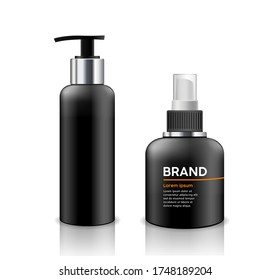 Bottle black products mockup cosmetic design collection isolated on whtie background vector illustration