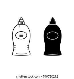 Bottle black silhouette and flat line icon for cosmetics. Shower