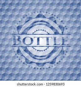 Bottle blue emblem with geometric pattern background.