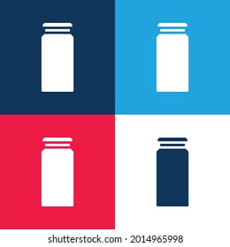 Conjunto de iconos mínimo de cuatro colores azul y rojo de la botella