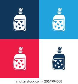 Conjunto de iconos mínimo de cuatro colores azul y rojo de la botella