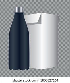 bottle and box products packings branding icon vector illustration design