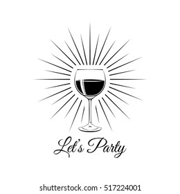 Bottle Of Brandy bourbon, whiskey, cognac And Glass. Lets drink lettering. Alcohol Vector Illustration.