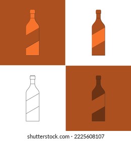 Flasche Brandy, großartiges Design für jeden Zweck. Flacher Stil. Farbformular. Party-Drink-Konzept. Symbolflasche. Einfache Bildform mit einer dünnen Schattenlinie. Vier Arten von Objekten auf unterschiedlichen Hintergrund.