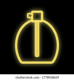 bottle with a bright yellow neon perfume for splashing on the body on a black background. perfume with a dispenser for application to the skin. environmentally friendly perfumery. vector illustration.