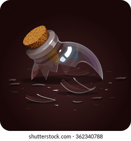 Bottle broken.Game icon of magic elixir. Vector design for app user interface. symbolize a failed attempt to create a potion or spell