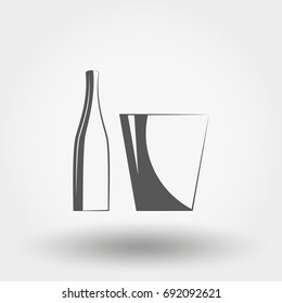 Bottle and a bucket for ice. Icon for web and mobile application. Vector illustration on a white background. Flat design style.