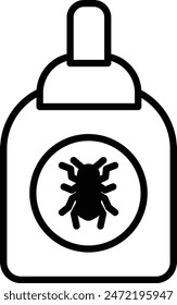 A bottle of bug spray with a bug on the label. The bottle is black and white