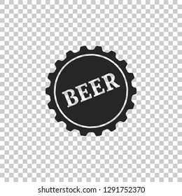 Bottle cap with beer word icon isolated on transparent background. Flat design. Vector Illustration
