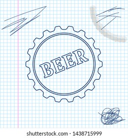 Bottle Cap With Beer Word Line Sketch Icon Isolated On White Background. Vector Illustration