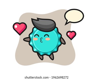 bottle cap character cartoon with kissing gesture, cute style design for t shirt, sticker, logo element