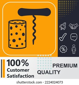 Bottle cap and corkscrew icon graphic element. Modern design.